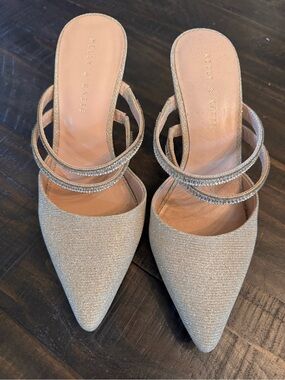 Kelly & Katie Glittered Pointed Toe Mules in Champagne Gold